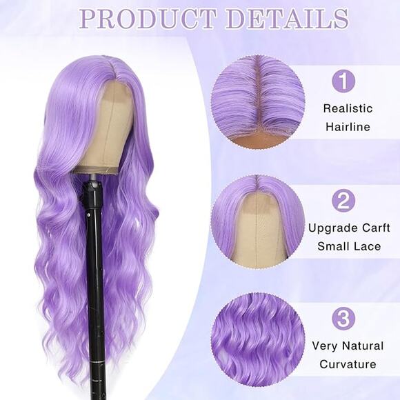 Long  Purple Wavy Wig 26" Middle Part Curly heat resistant synthetic material - Picture 7 of 13